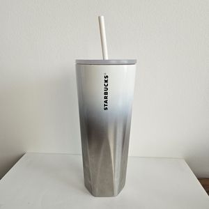Starbucks 2021 stainless steel tumbler Holiday Geometric White Silver Ombre